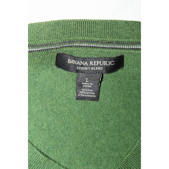 Banana Republic Silk & Cashmere Luxury Blend Men Green Sweater V Neck Size L - Picture 8 of 9